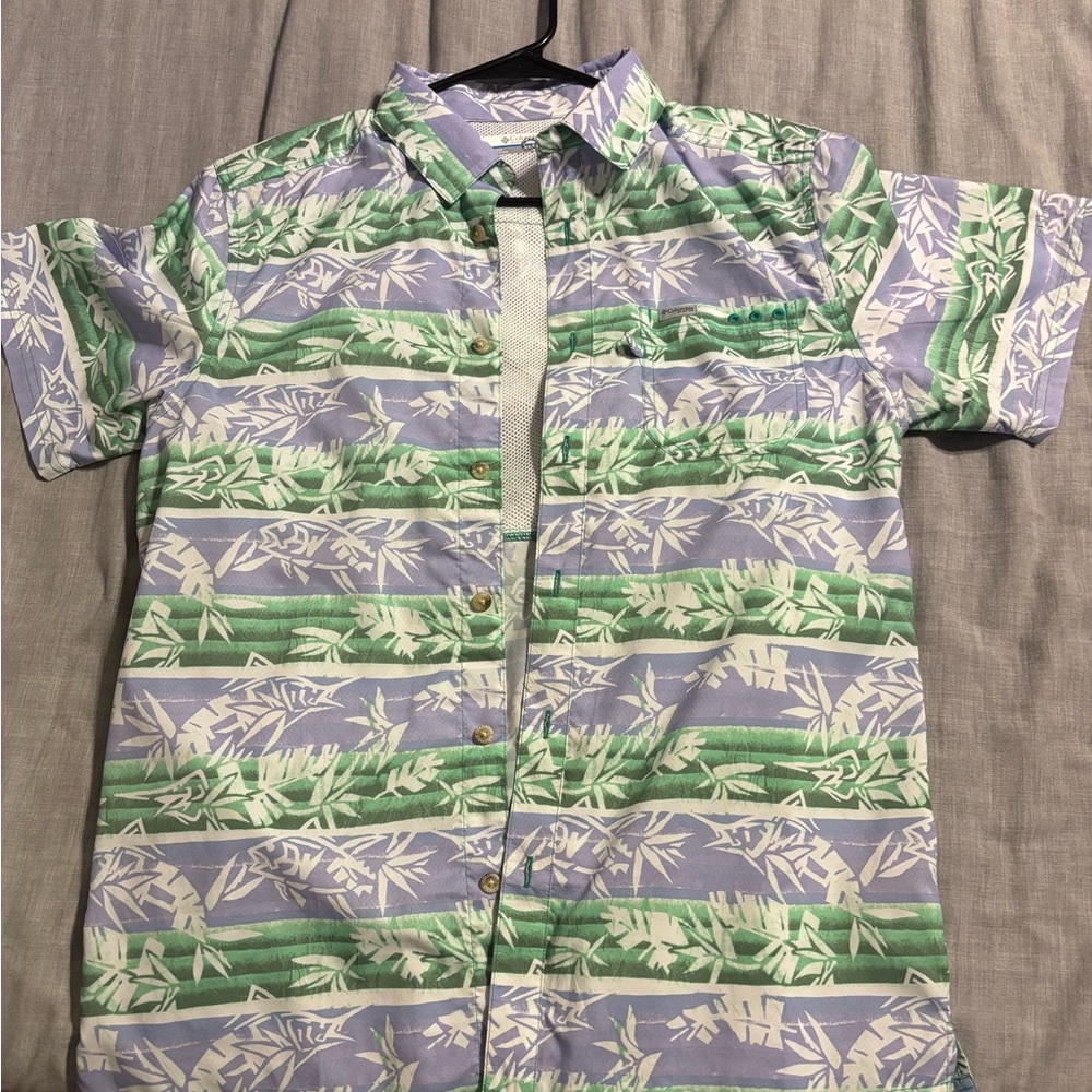 Columbia Green and Purple Casual Button Down Shirt